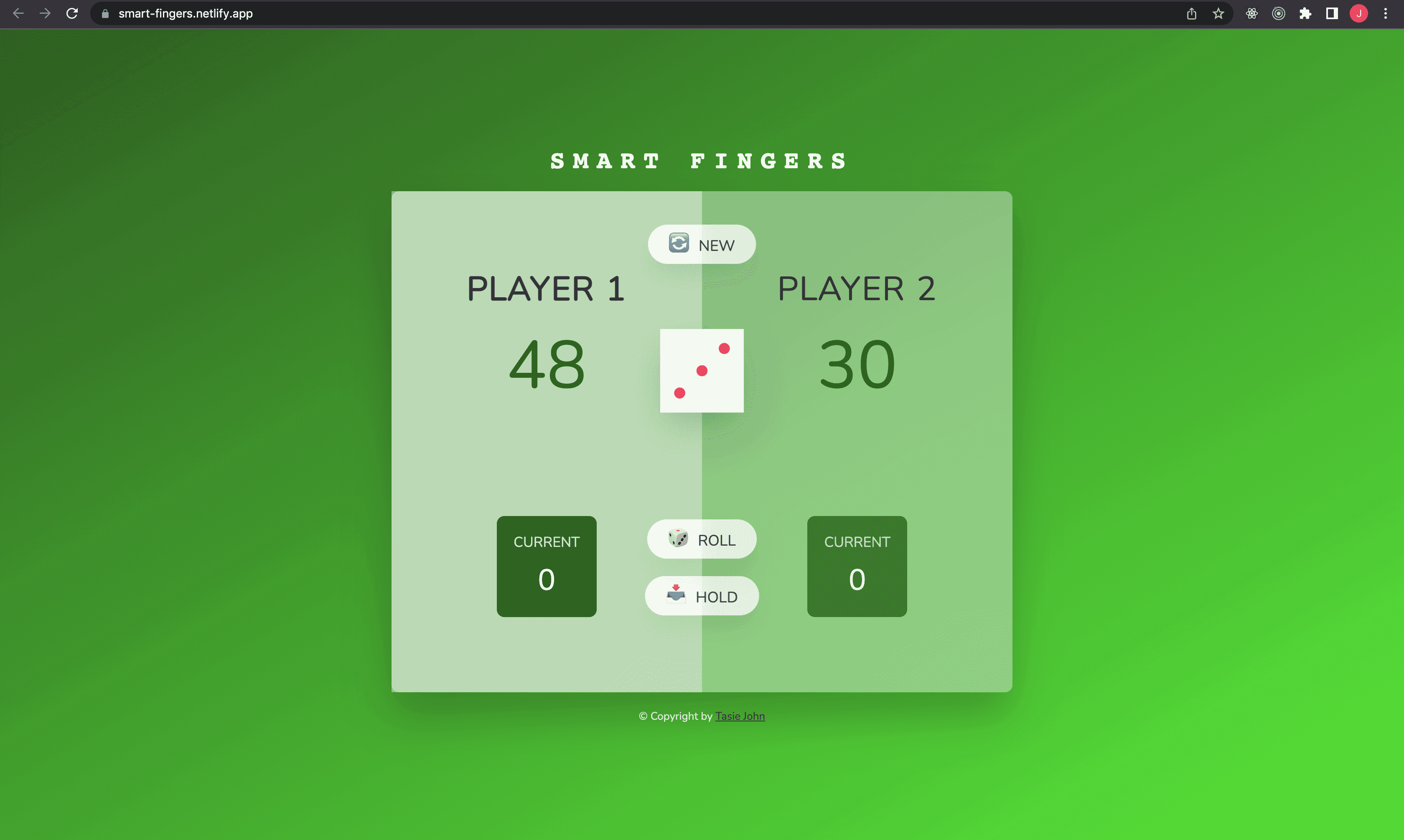 Screenshot of the Dice Game interface