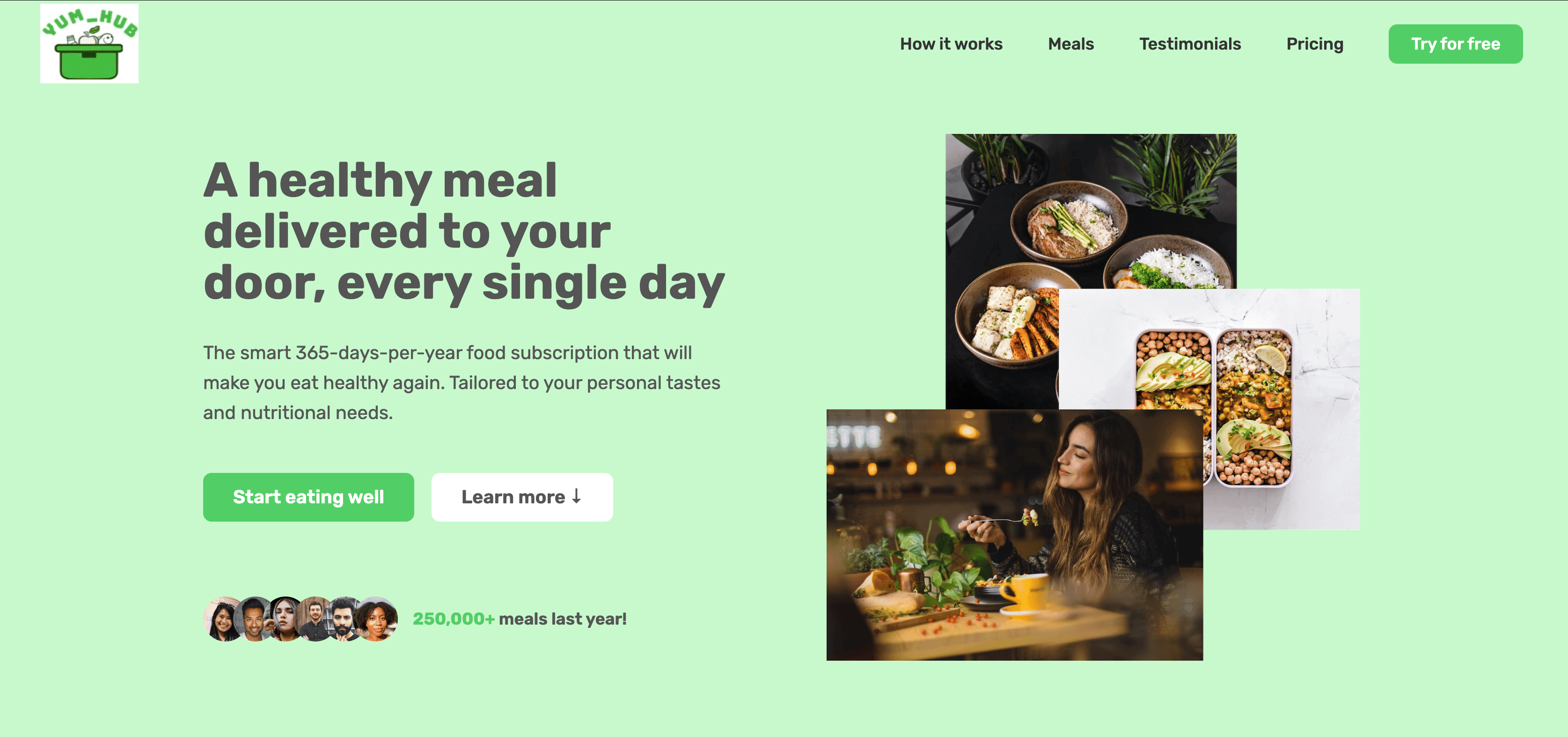 Yum Hub landing page screenshot
